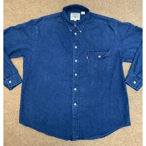 Levis Shirt Mens XL Long Sleeve Denim Red Tab Metal Button Down Y2K Vintage